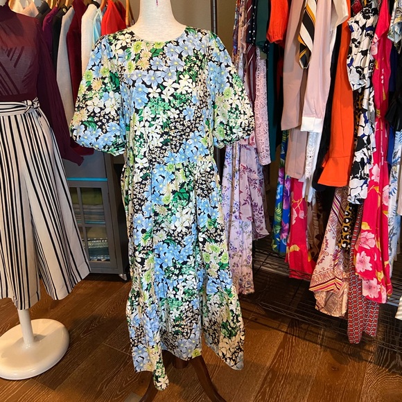 NWT Boho Floral Puff-sleeved Midi Dress sz L - Picture 6 of 13